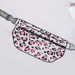 kookie kids india Kookie Kids Single Jersey Knit Drop Shoulder Half Sleeves Oversized Round Neck T-Shirt with Fanny Pack Print - White image 3