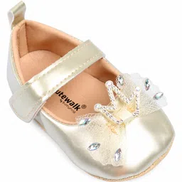 Cute Walk by Babyhug Booties With Bow Applique - Golden image 3