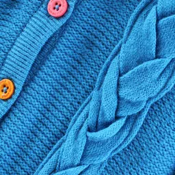 Yellow Apple Full Sleeves Hooded Winter Wear Romper Embroidered - Blue image 4