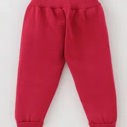 ToffyHouse Cotton Knitted Full Sleeves Solid Colour Collared Sweatshirt & Lounge Pant Set with Cable Knit Design - Red image 4