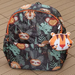 Rosada Jungle Printed Backpack for Kids With Matching Keychain hanging, Waterproof Trendy and Spacious Kids Backpack, Stylish Bag for Kids - Small(10 Inches) image 4