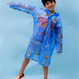 M'andy Polyester Full Sleeves Football Players Printed Hooded Raincoat - Light Blue image 5