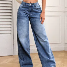 NU CLOTHS Women Jean Wide Leg High-Rise Light Fade Stretchable Jeans-picture-24