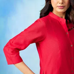 Sangria Mandarin Collar A-Line Kurta With Salwar image 4