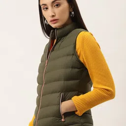 Duke Women Olive Green Solid Puffer Jacket image 3