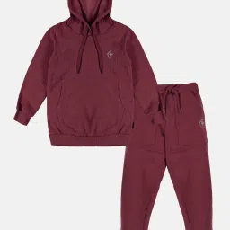 Kiddopanti Kids Maroon Solid Full Sleeves Sweatshirt with Trackpants image 1
