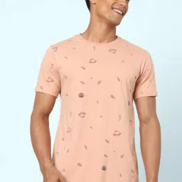 Ajile by Pantaloons Peach Cotton Slim Fit Printed Lounge T-Shirt image 1