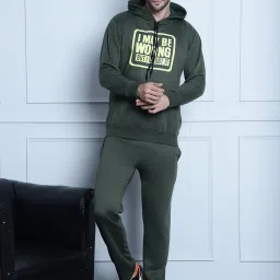 Vimal Jonney Olive Regular Fit Printed Hooded Sweatshirt & Trackpants Set image 1