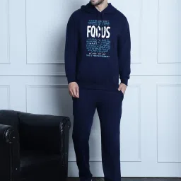 Vimal Jonney Navy Regular Fit Printed Hooded Sweatshirt & Trackpants Set image 1