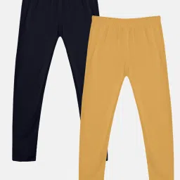 Kiddopanti Kids Black & Mustard Solid Leggings (Pack Of 2) image 1