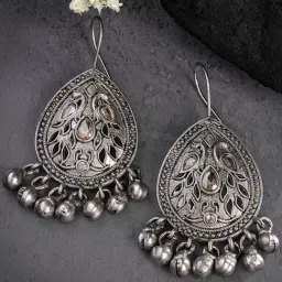 Karatcart Oxidized Silver Flaming Peacock Design Dangler Earrings for Women-image-53
