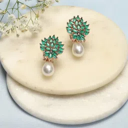 Biba Green Brass Drop Earrings for Women image 1