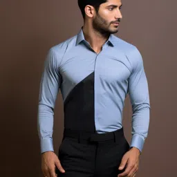 HE SPOKE Blue Tailored Fit Shirt image 1