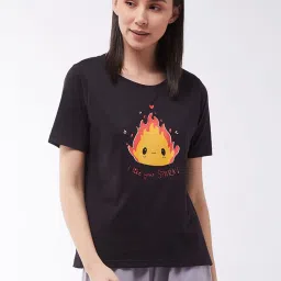 Miss Chase Black Cotton Printed T-shirt image 1