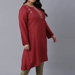 W Scarlet Red Embroidered A Line Kurta image 4