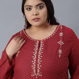 W Scarlet Red Embroidered A Line Kurta image 5