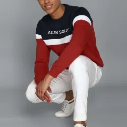 Allen Solly Red & Blue Cotton Regular Fit Colour Block Sweatshirts image 5