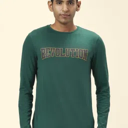 People by Pantaloons Green Cotton Slim Fit Printed T-Shirt image 1