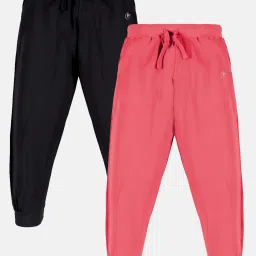 Kiddopanti Kids Jet Black & Coral Solid Trackpants (Pack Of 2) image 1