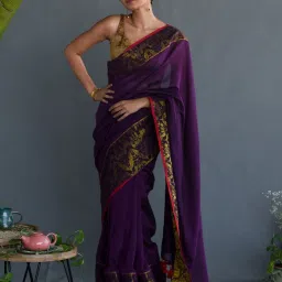 Suta Purple Cotton Woven Saree Without Blouse image 1