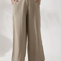 W Beige Mid Rise Flared Pants image 1