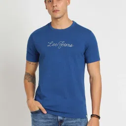 Lee Blue Slim Fit Printed Cotton Crew T-Shirt image 1