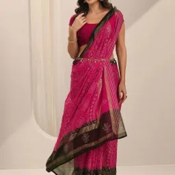 Libas Pink Bandhani Print Saree with Unstitched Blouse image 1