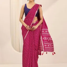 Libas Pink Ethnic Motifs Print Saree with Unstitched Blouse image 1