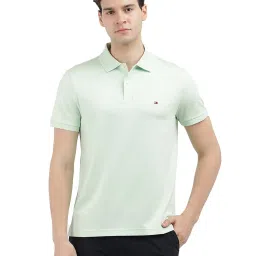 TOMMY HILFIGER Green Cotton Regular Fit Solid Polo T-Shirt image 1