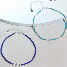 Accessorize London Women's Multi Beaded Evil Eye Choker Pack Of 2 Necklace image 1