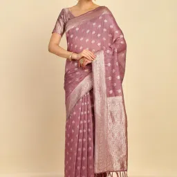 Soch Womens Lavender Woven Design Jacquard Weave Tussar Saree With Tassels image 1