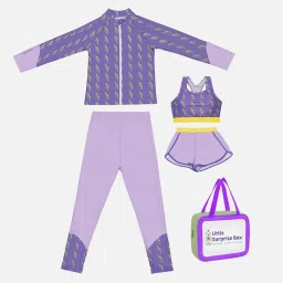 Little Surprise Box Kids Purple Printed Full Sleeves Top Set image 1