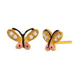 P.C. Chandra Jewellers 22KT Yellow Gold Studs Earrings With Stone-embedded Butterflies image 2