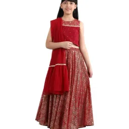 Aurelia Kids Rich Red Embellished Top, Skirt with Dupatta-image-89