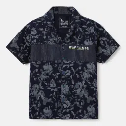 Blue Giraffe Boys Blue Pure Cotton Print Shirt-image-93