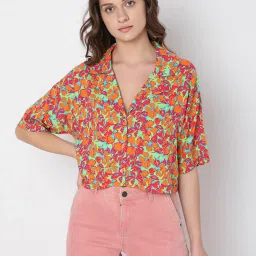 Vero Moda Multicolor Viscose Floral Print Crop Shirt image 1