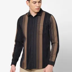 Lee Black & Brown Slim Fit Striped Shirt-image-84