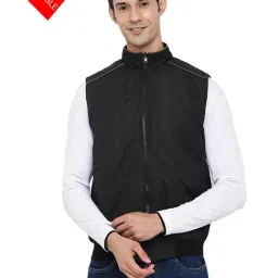 Cantabil Black Regular Fit Mock Collar Reversible Jacket-picture-20