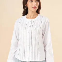 Akkriti by Pantaloons White Cotton Self Pattern Top image 1