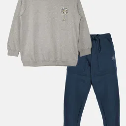 Kiddopanti Kids Grey & Navy Embellished Full Sleeves Sweatshirt Set image 1