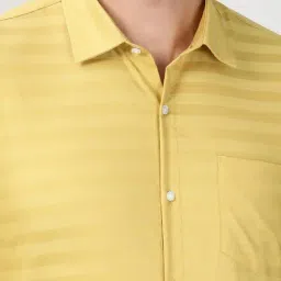 Peter England Yellow Cotton Slim Fit Striped Shirt image 4