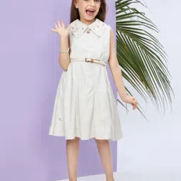 Peppermint Girls Beige Cotton Regular Fit Dress-image-43