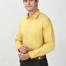 Peter England Yellow Cotton Slim Fit Striped Shirt image 3