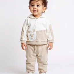 HOP Baby by Westside Beige Printed Cotton Sweatshirt with Joggers Set image 1