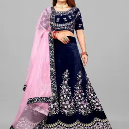 APNISHA Blue Embroidered Semi Stitched Lehenga Choli Set With Dupatta image 1