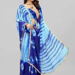 APNISHA Blue Printed Saree With Unstitched Blouse image 1