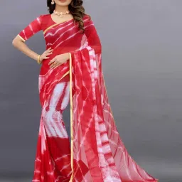 APNISHA Red Printed Saree With Unstitched Blouse image 1