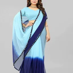 APNISHA Blue Printed Saree With Unstitched Blouse image 1