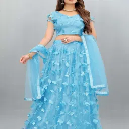 APNISHA Blue Embroidered Semi Stitched Lehenga Choli Set With Dupatta image 1