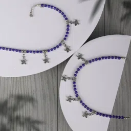 Priyaasi Blue & Silver Flexible Anklet - Set of 2 image 1